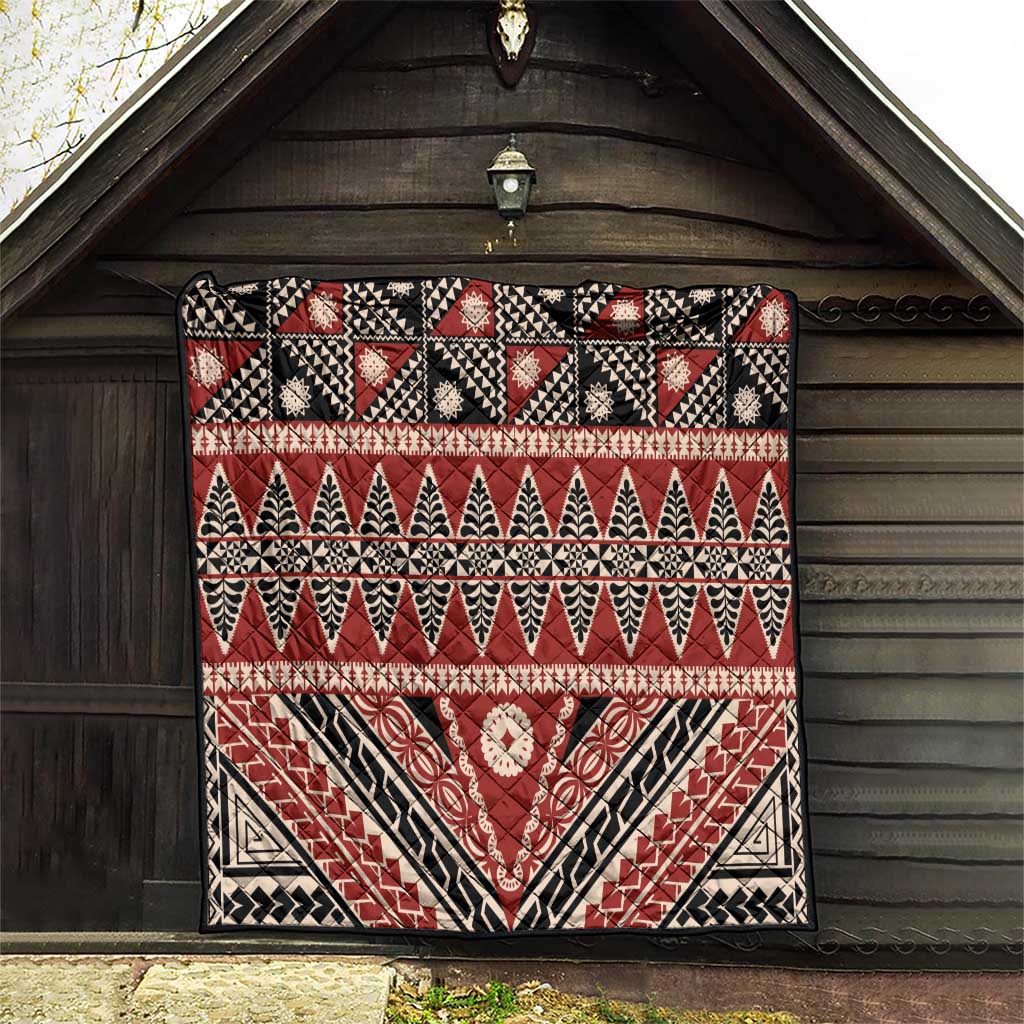 Vintage Bula Fiji Quilt Red Tapa Masi Motif LT9 - Polynesian Pride