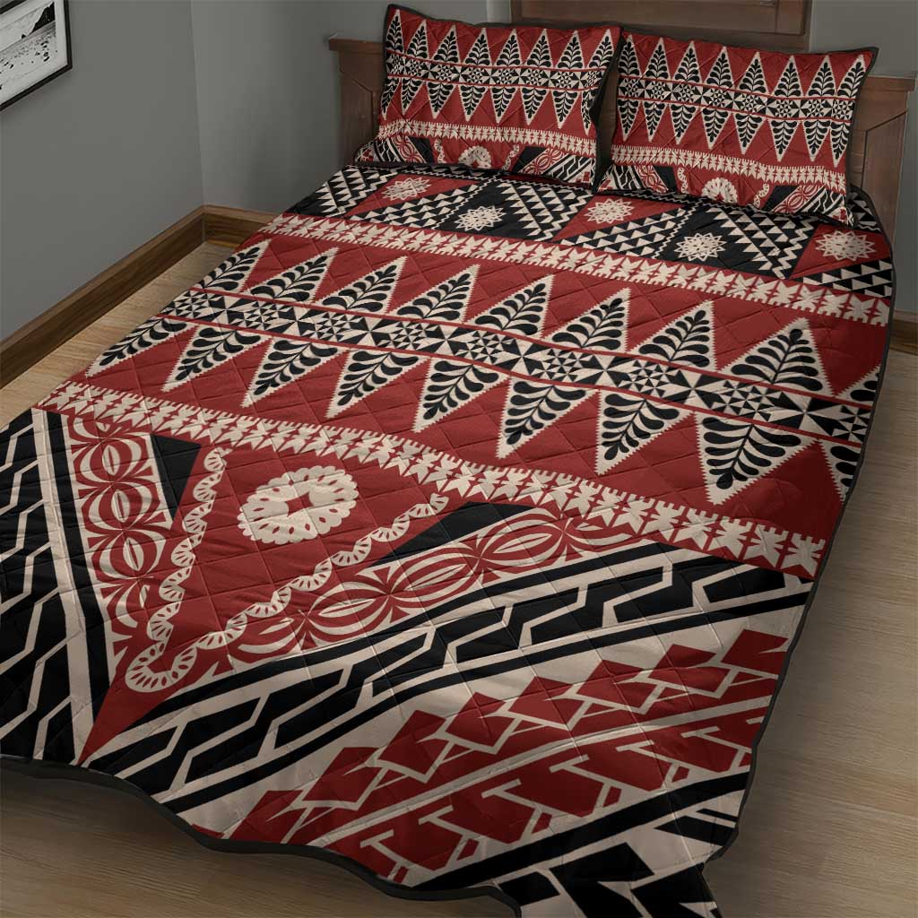 Vintage Bula Fiji Quilt Bed Set Red Tapa Masi Motif LT9 - Polynesian Pride