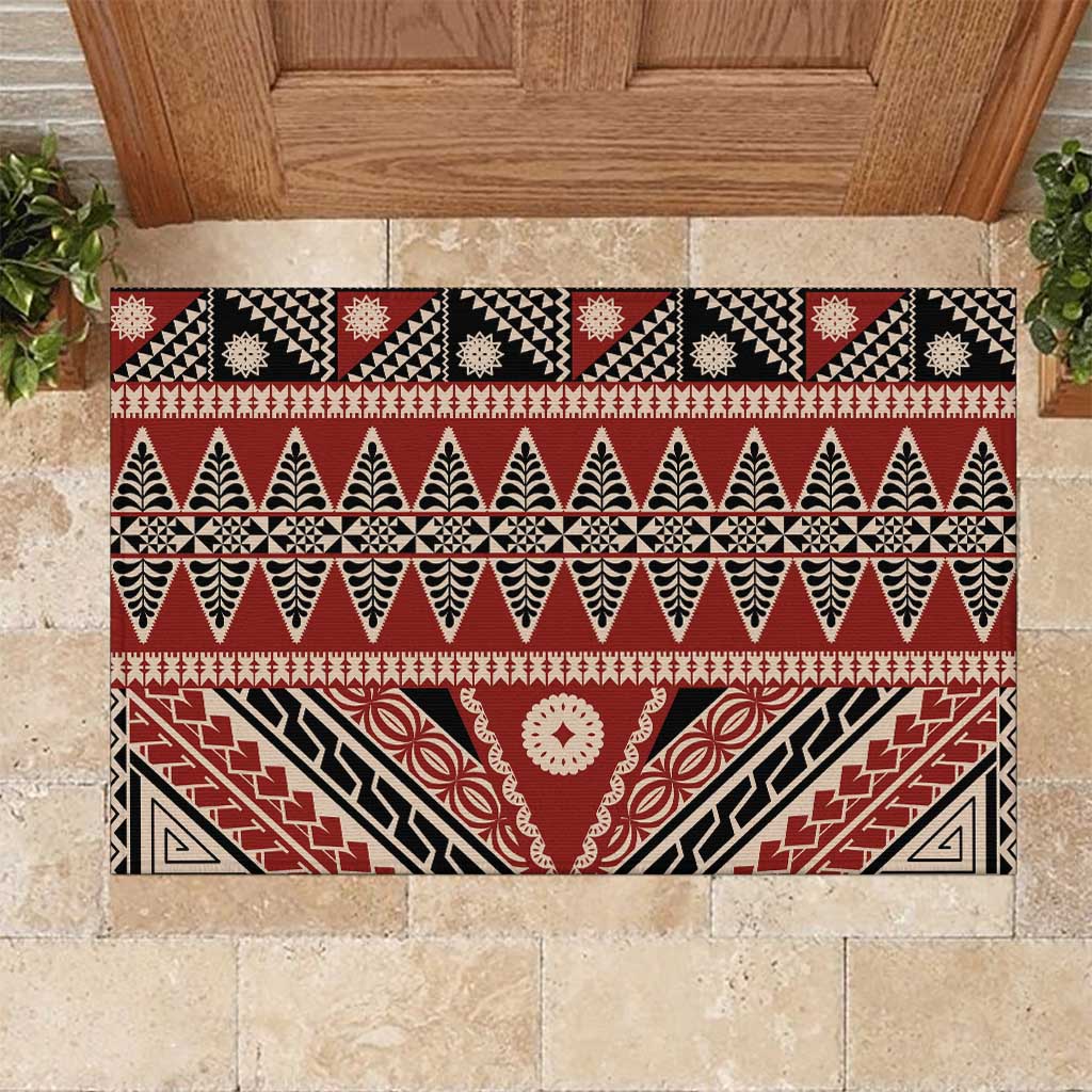 Vintage Bula Fiji Rubber Doormat Red Tapa Masi Motif LT9 Red - Polynesian Pride