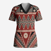 Vintage Bula Fiji Scrub Top Red Tapa Masi Motif LT9 Adult Red - Polynesian Pride