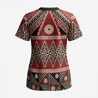 Vintage Bula Fiji Scrub Top Red Tapa Masi Motif LT9 - Polynesian Pride