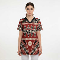 Vintage Bula Fiji Scrub Top Red Tapa Masi Motif LT9 - Polynesian Pride