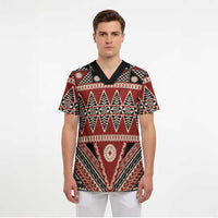 Vintage Bula Fiji Scrub Top Red Tapa Masi Motif LT9 - Polynesian Pride