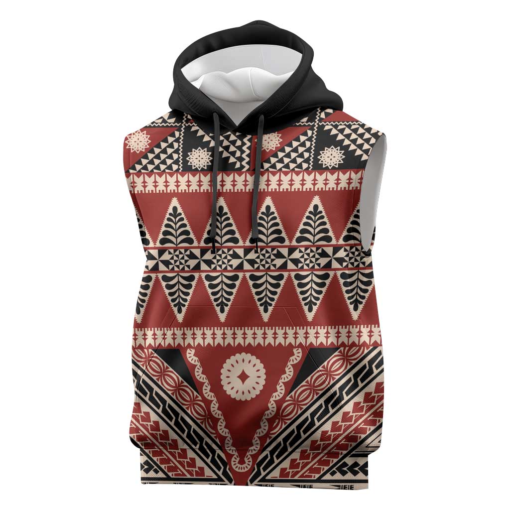 Vintage Bula Fiji Sleeveless Hoodie Red Tapa Masi Motif LT9 Red - Polynesian Pride