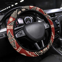 Vintage Bula Fiji Steering Wheel Cover Red Tapa Masi Motif LT9 Universal Fit Red - Polynesian Pride