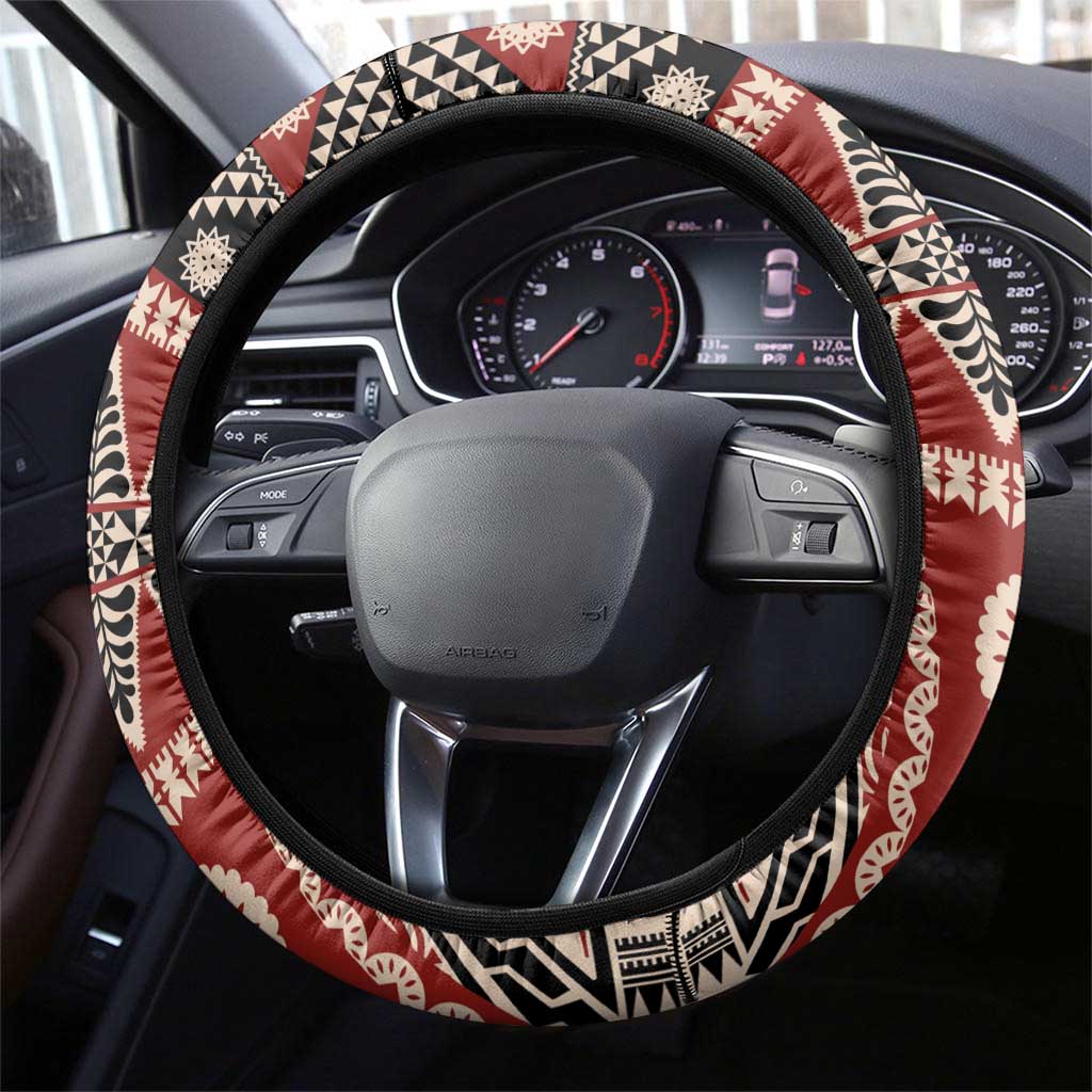 Vintage Bula Fiji Steering Wheel Cover Red Tapa Masi Motif LT9 - Polynesian Pride