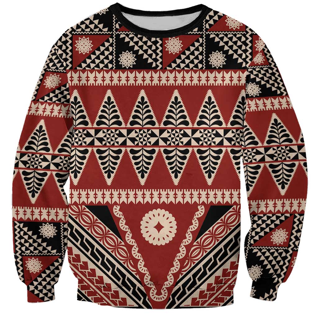 Vintage Bula Fiji Sweatshirt Red Tapa Masi Motif LT9 Unisex Red - Polynesian Pride