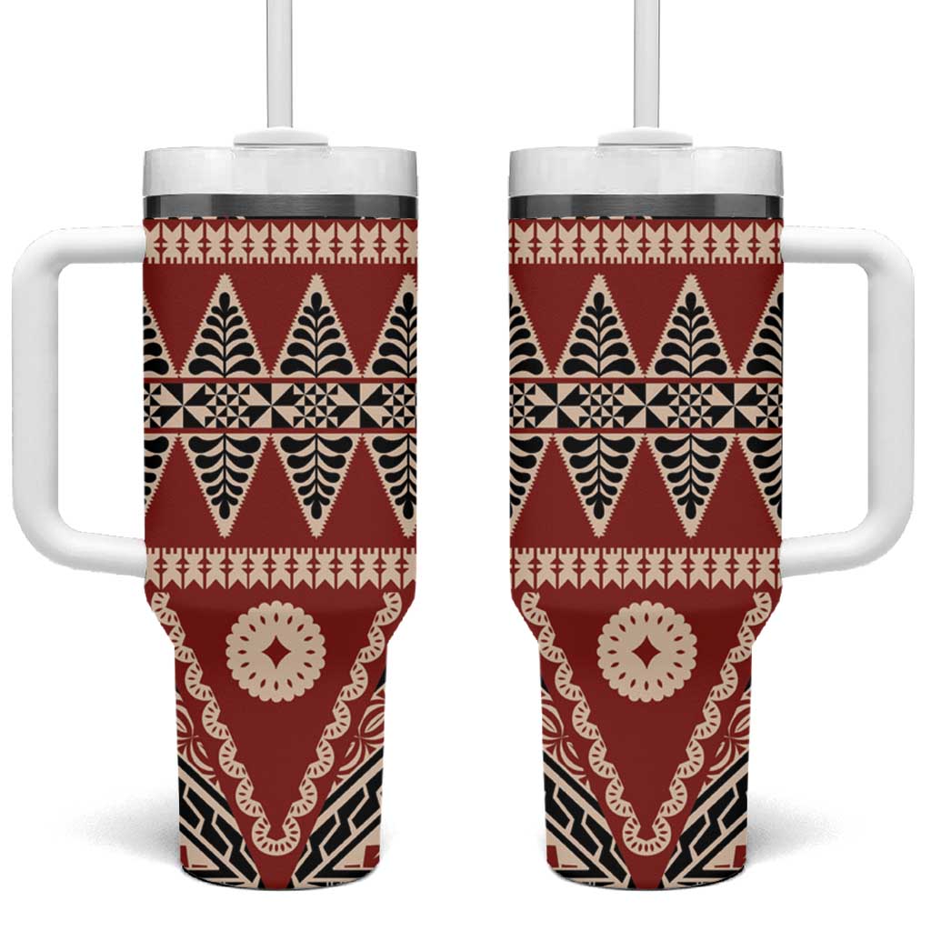 Vintage Bula Fiji Tumbler With Handle Red Tapa Masi Motif LT9 One Size: 40 oz Red - Polynesian Pride