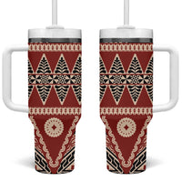 Vintage Bula Fiji Tumbler With Handle Red Tapa Masi Motif LT9 One Size: 40 oz Red - Polynesian Pride
