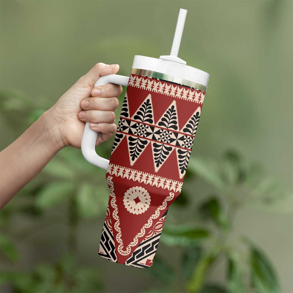 Vintage Bula Fiji Tumbler With Handle Red Tapa Masi Motif LT9 - Polynesian Pride