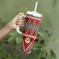 Vintage Bula Fiji Tumbler With Handle Red Tapa Masi Motif LT9 - Polynesian Pride