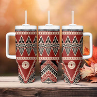Vintage Bula Fiji Tumbler With Handle Red Tapa Masi Motif LT9 - Polynesian Pride