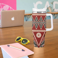 Vintage Bula Fiji Tumbler With Handle Red Tapa Masi Motif LT9 - Polynesian Pride