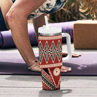 Vintage Bula Fiji Tumbler With Handle Red Tapa Masi Motif LT9 - Polynesian Pride