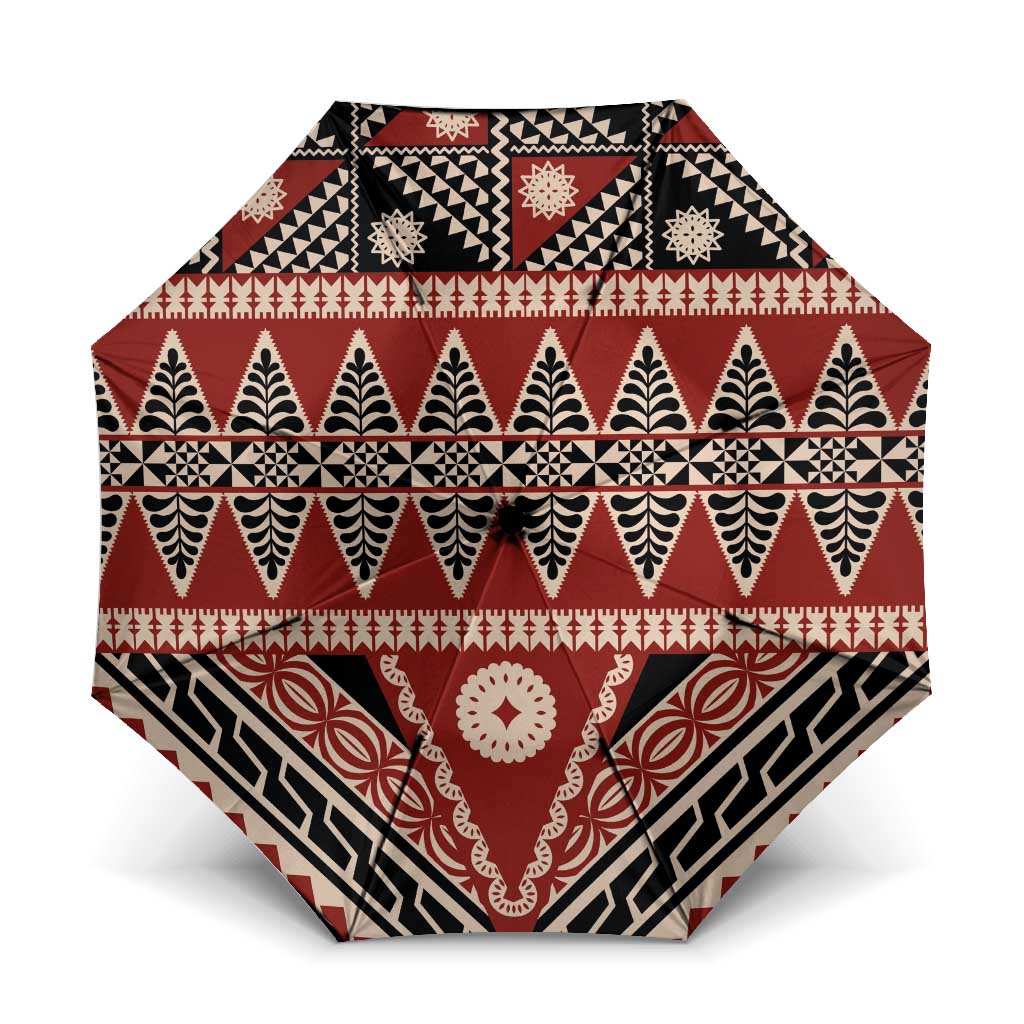 Vintage Bula Fiji Umbrella Red Tapa Masi Motif LT9 One Size Folded 11.42 inch Opened Diameter 37.4 inch Red - Polynesian Pride