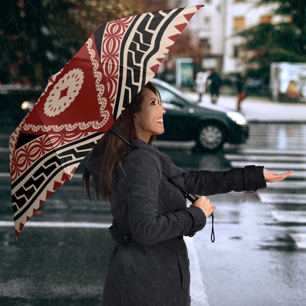 Vintage Bula Fiji Umbrella Red Tapa Masi Motif LT9 - Polynesian Pride