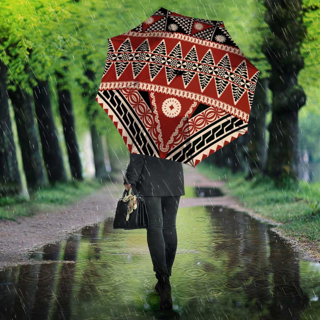 Vintage Bula Fiji Umbrella Red Tapa Masi Motif LT9 - Polynesian Pride
