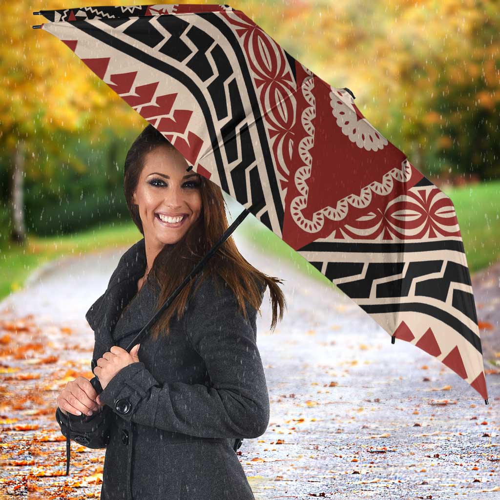Vintage Bula Fiji Umbrella Red Tapa Masi Motif LT9 - Polynesian Pride