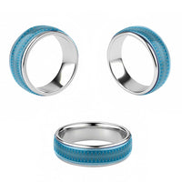 Vintage Bula Fiji Classic Ring Blue Tapa Motif Fiji Traditional Masi Pattern LT9 - Polynesian Pride