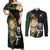 South Africa Protea and New Zealand Couples Matching Off Shoulder Maxi Dress and Long Sleeve Button Shirts Go All Black-Springboks Rugby with Kente And Maori LT9 Black Green - Polynesian Pride