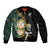 South Africa Protea and New Zealand Sleeve Zip Bomber Jacket Go All Black-Springboks Rugby with Kente And Maori LT9 Unisex Black Green - Polynesian Pride