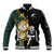 Custom South Africa Protea and New Zealand Baseball Jacket Go All Black-Springboks Rugby with Kente And Maori LT9 Unisex Black Green - Polynesian Pride