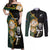 Custom South Africa Protea and New Zealand Couples Matching Off Shoulder Maxi Dress and Long Sleeve Button Shirts Go All Black-Springboks Rugby with Kente And Maori LT9 Black Green - Polynesian Pride