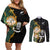 Custom South Africa Protea and New Zealand Couples Matching Off Shoulder Short Dress and Long Sleeve Button Shirts Go All Black-Springboks Rugby with Kente And Maori LT9 Black Green - Polynesian Pride