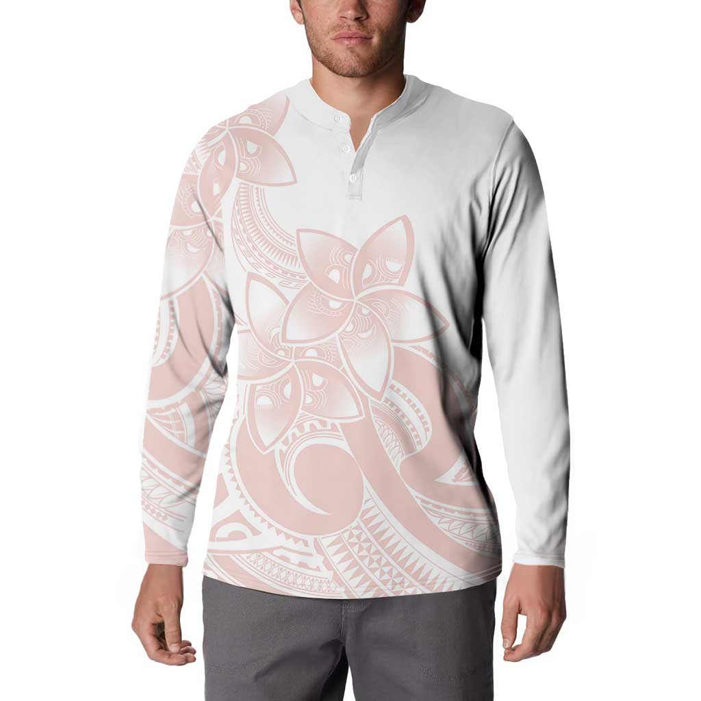 Polynesian Tribal Plumeria Lotu Tamaiti Button Sweatshirt Pastel Blush LT9 - Polynesian Pride