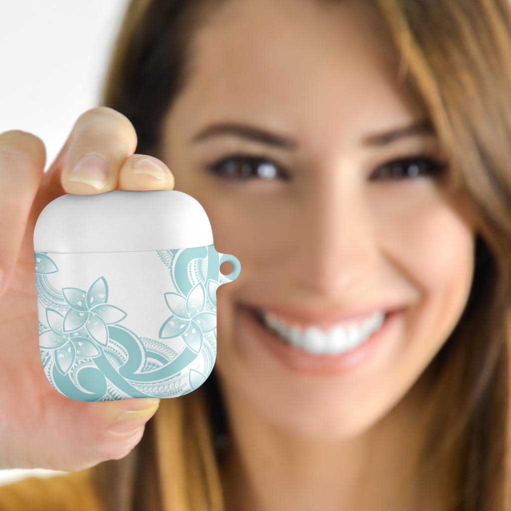 Polynesian Tribal Plumeria Lotu Tamaiti AirPods Case Pastel Cyan LT9 Cyan - Polynesian Pride