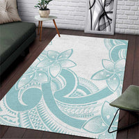 Polynesian Tribal Plumeria Lotu Tamaiti Area Rug Pastel Cyan LT9 Cyan - Polynesian Pride