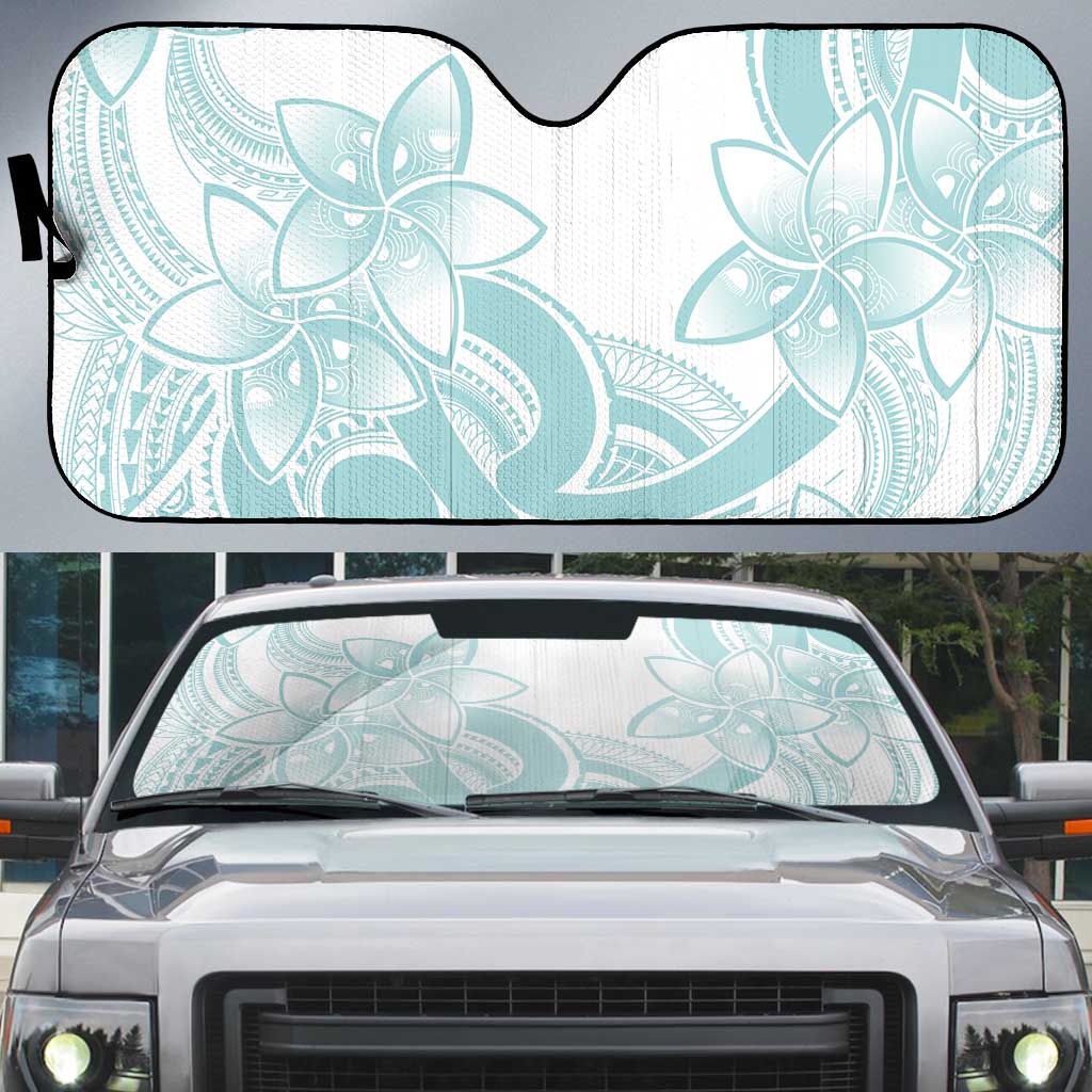 Polynesian Tribal Plumeria Lotu Tamaiti Auto Sun Shade Pastel Cyan LT9 Cyan - Polynesian Pride