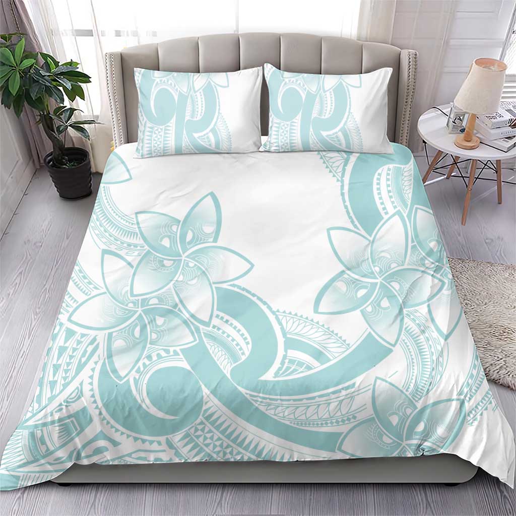 Polynesian Tribal Plumeria Lotu Tamaiti Bedding Set Pastel Cyan LT9 - Polynesian Pride