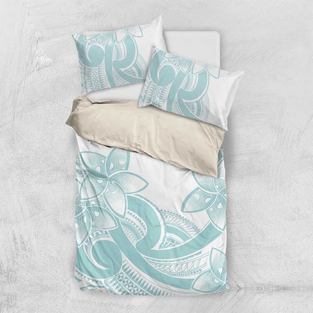 Polynesian Tribal Plumeria Lotu Tamaiti Bedding Set Pastel Cyan LT9 US Twin 172cm x 218cm Cyan - Polynesian Pride