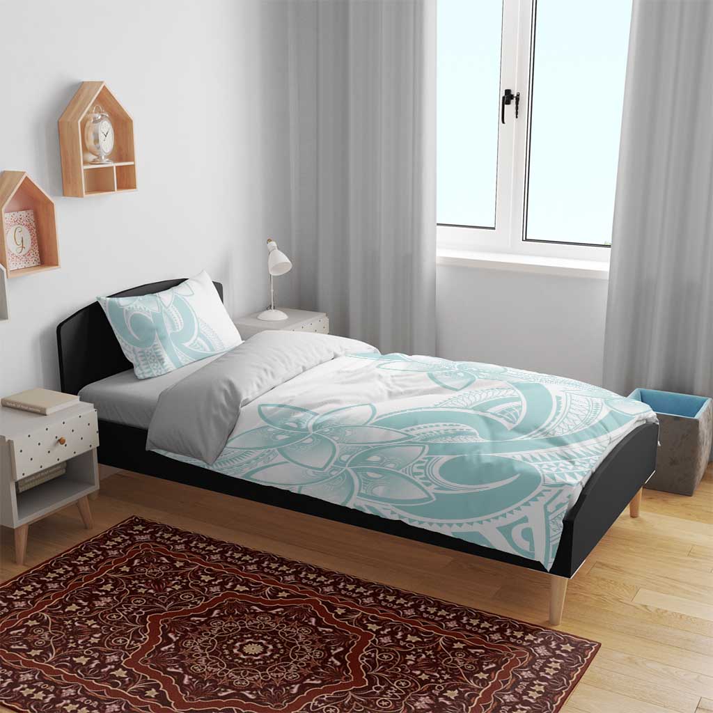 Polynesian Tribal Plumeria Lotu Tamaiti Bedding Set Pastel Cyan LT9 - Polynesian Pride