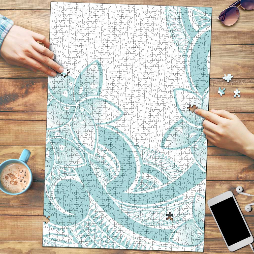 Polynesian Tribal Plumeria Lotu Tamaiti Puzzle Pastel Cyan LT9 Cyan - Polynesian Pride