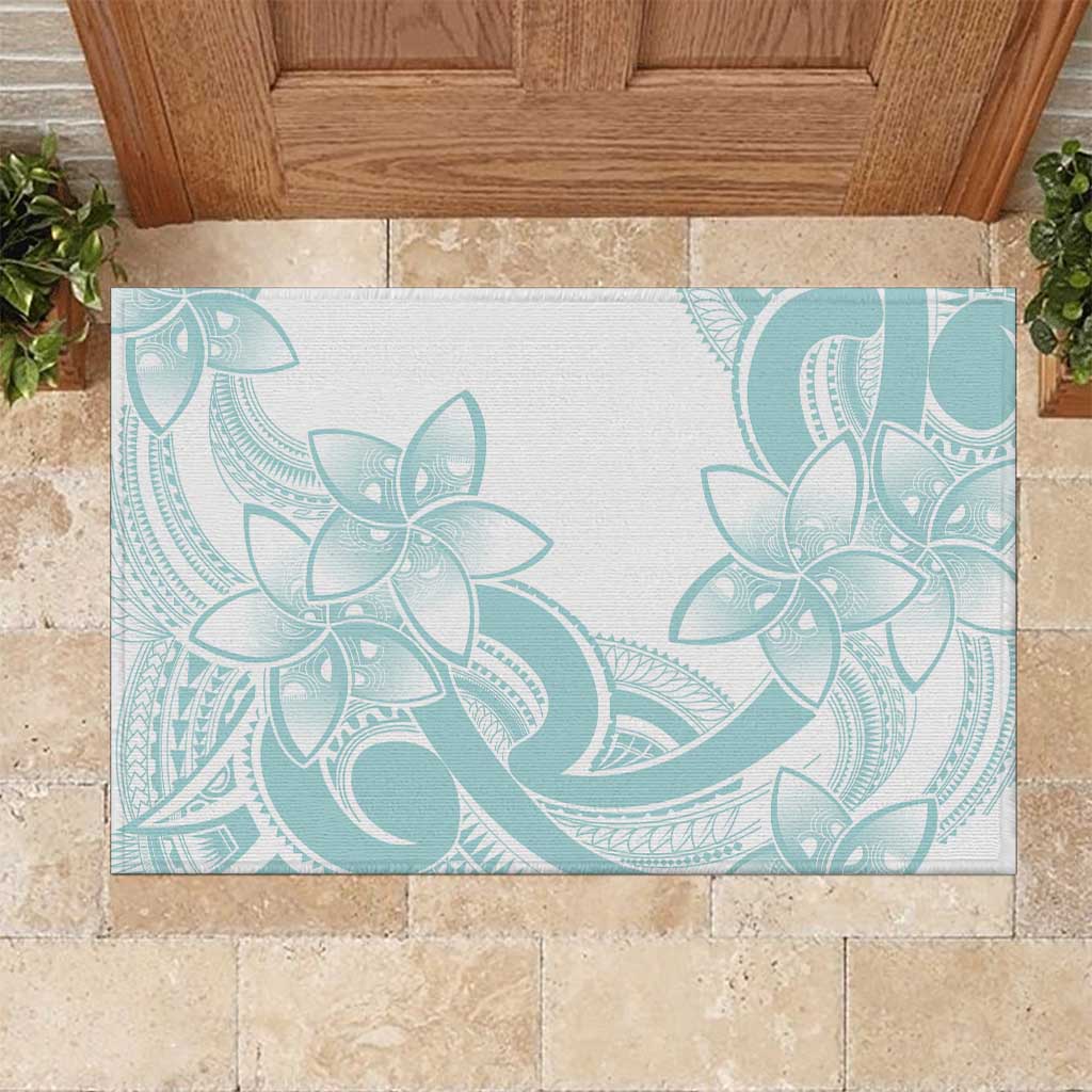 Polynesian Tribal Plumeria Lotu Tamaiti Rubber Doormat Pastel Cyan LT9 Cyan - Polynesian Pride