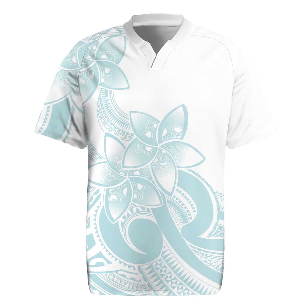 Polynesian Tribal Plumeria Lotu Tamaiti Rugby Jersey Pastel Cyan LT9 Cyan - Polynesian Pride