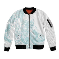 Polynesian Tribal Plumeria Lotu Tamaiti Sleeve Zip Bomber Jacket Pastel Cyan LT9 Unisex Cyan - Polynesian Pride