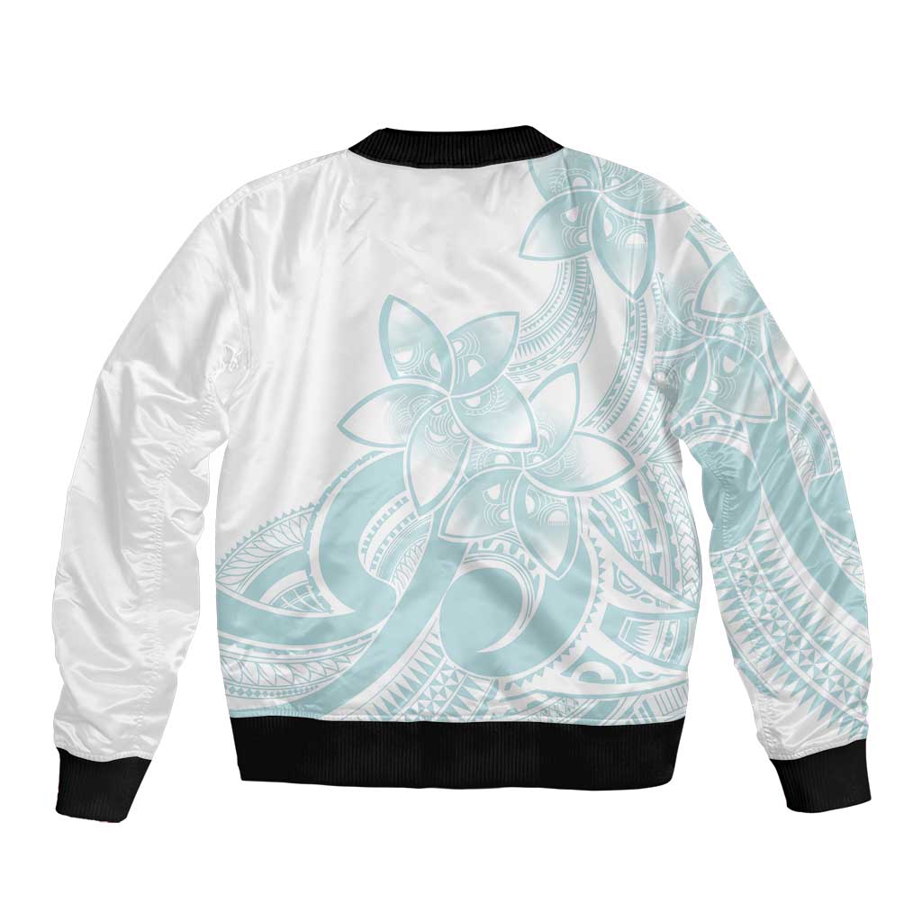 Polynesian Tribal Plumeria Lotu Tamaiti Sleeve Zip Bomber Jacket Pastel Cyan LT9 - Polynesian Pride