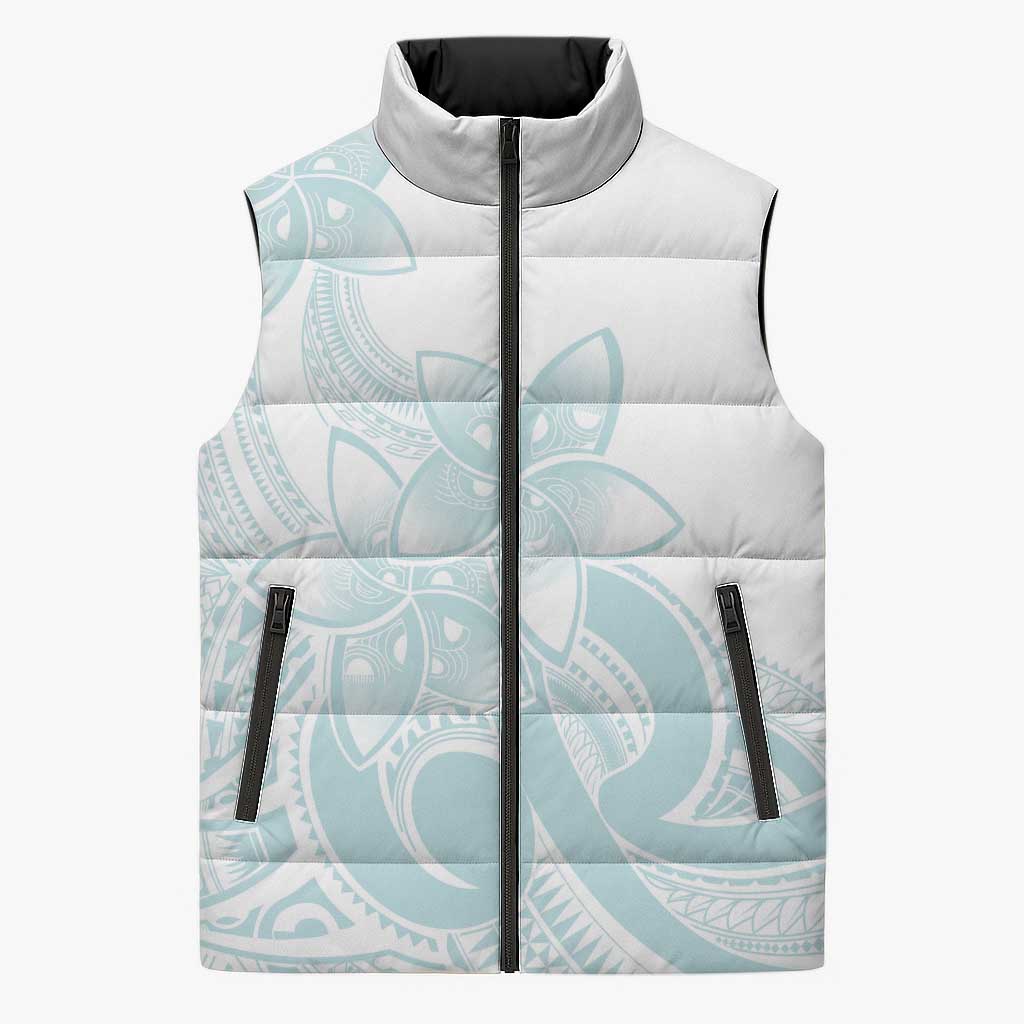 Polynesian Tribal Plumeria Lotu Tamaiti Sleeveless Puffer Jacket Pastel Cyan LT9 Unisex Cyan - Polynesian Pride