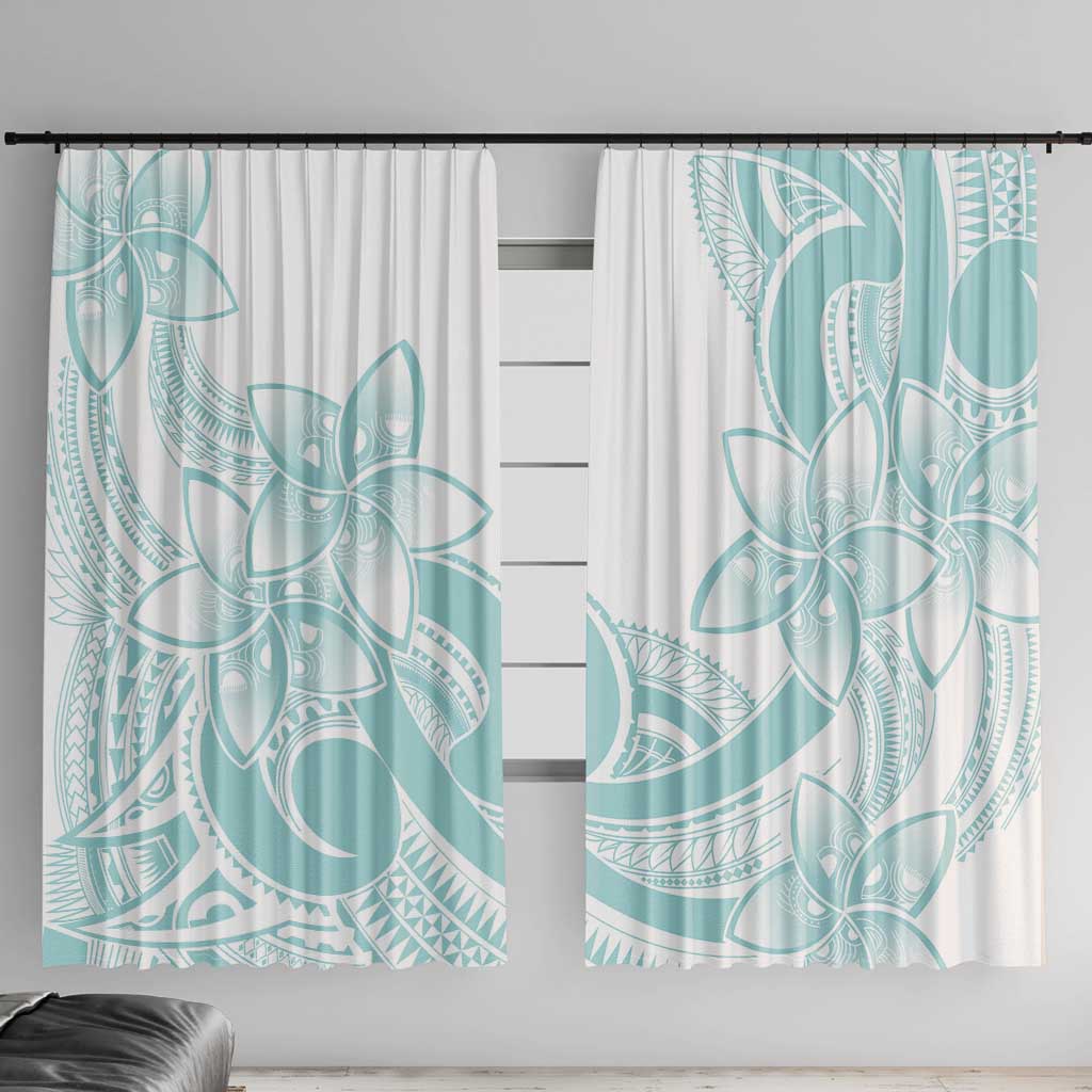 Polynesian Tribal Plumeria Lotu Tamaiti Window Curtain Pastel Cyan LT9 With Hooks Cyan - Polynesian Pride