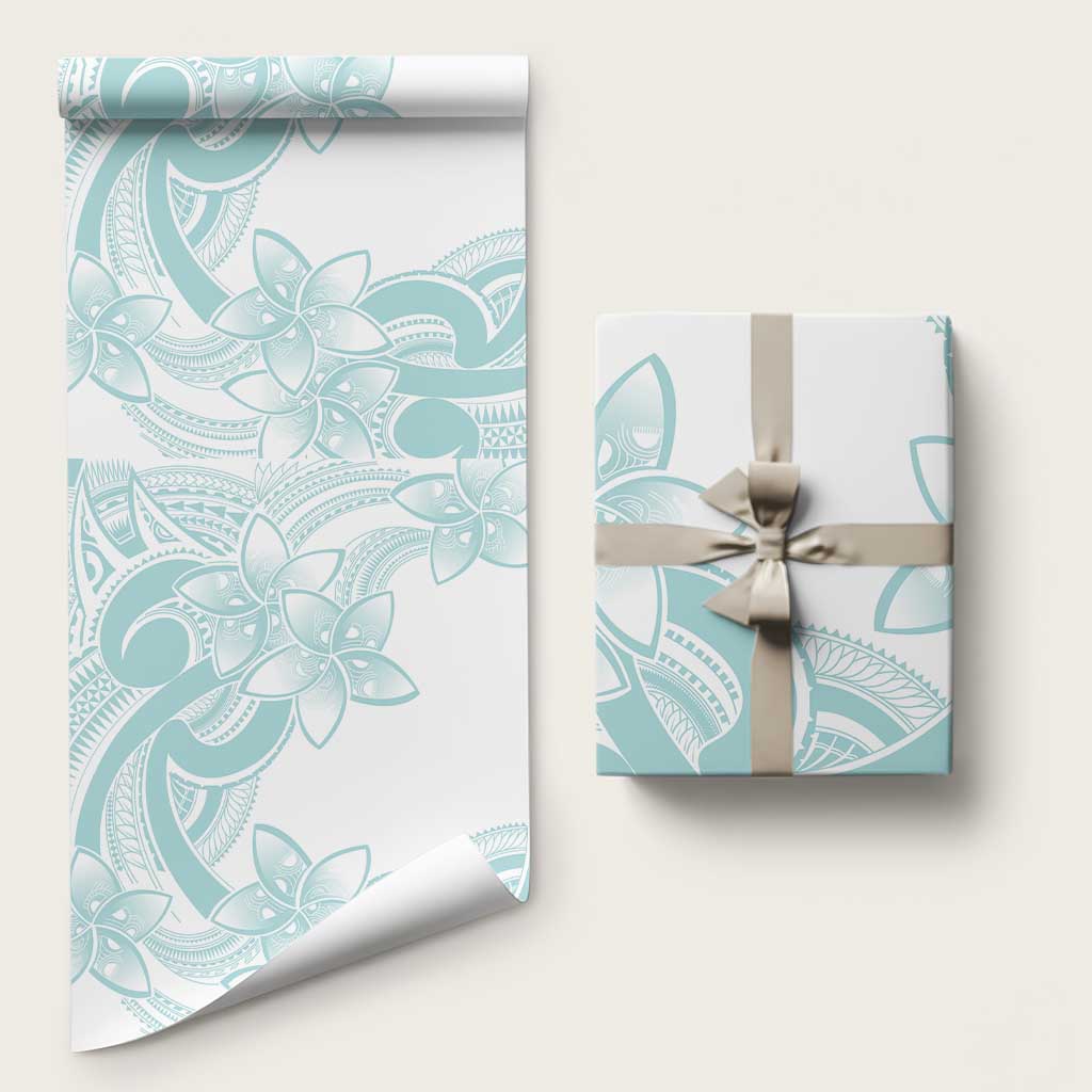 Polynesian Tribal Plumeria Lotu Tamaiti Wrapping Paper Pastel Cyan LT9 58" × 23" Cyan - Polynesian Pride