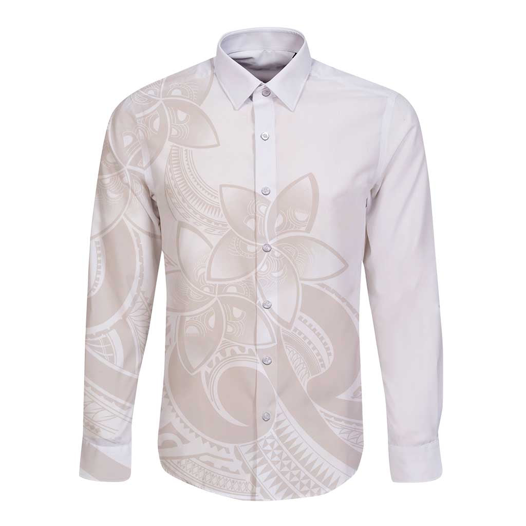 Polynesian Tribal Plumeria Lotu Tamaiti Long Sleeve Button Shirt Pastel Nude LT9 Unisex Nude - Polynesian Pride