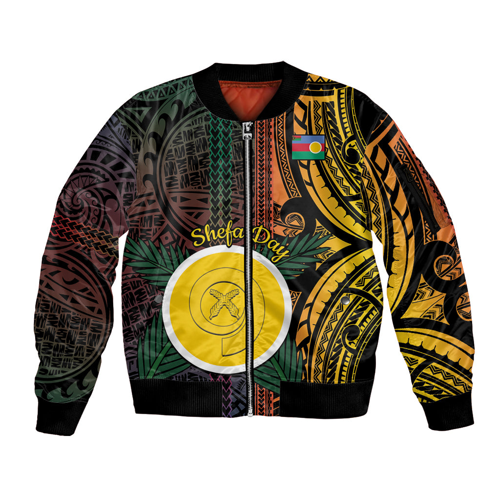 Personalised Shefa Day Sleeve Zip Bomber Jacket Happy June 18 Vanuatu Province LT14 Unisex Black - Polynesian Pride