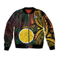 Personalised Shefa Day Sleeve Zip Bomber Jacket Happy June 18 Vanuatu Province LT14 Unisex Black - Polynesian Pride
