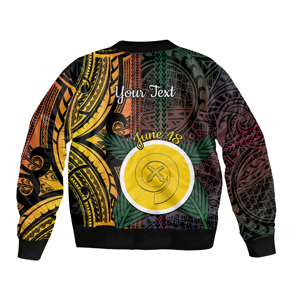 Personalised Shefa Day Sleeve Zip Bomber Jacket Happy June 18 Vanuatu Province LT14 - Polynesian Pride