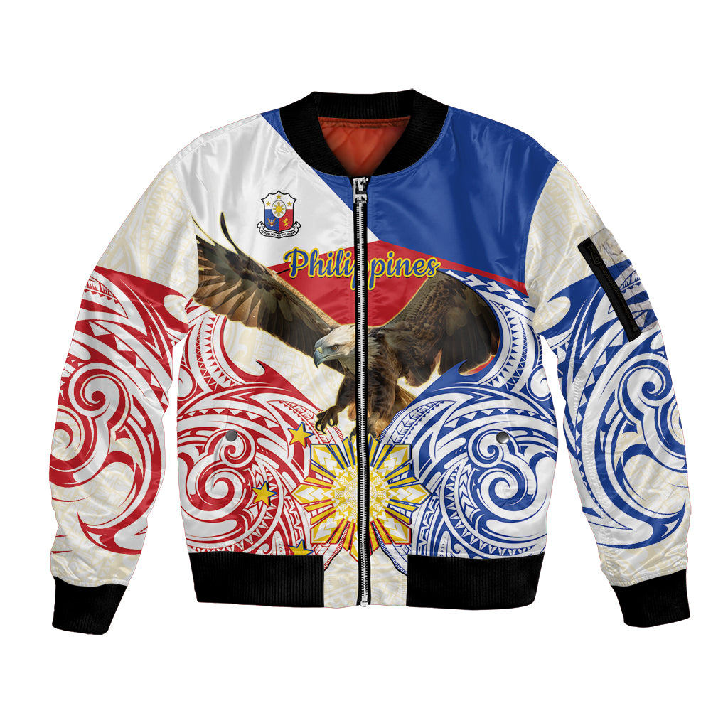 Philippines Independence Day Sleeve Zip Bomber Jacket Pilipinas Eagle 126th Anniversary LT14 Unisex Blue - Polynesian Pride