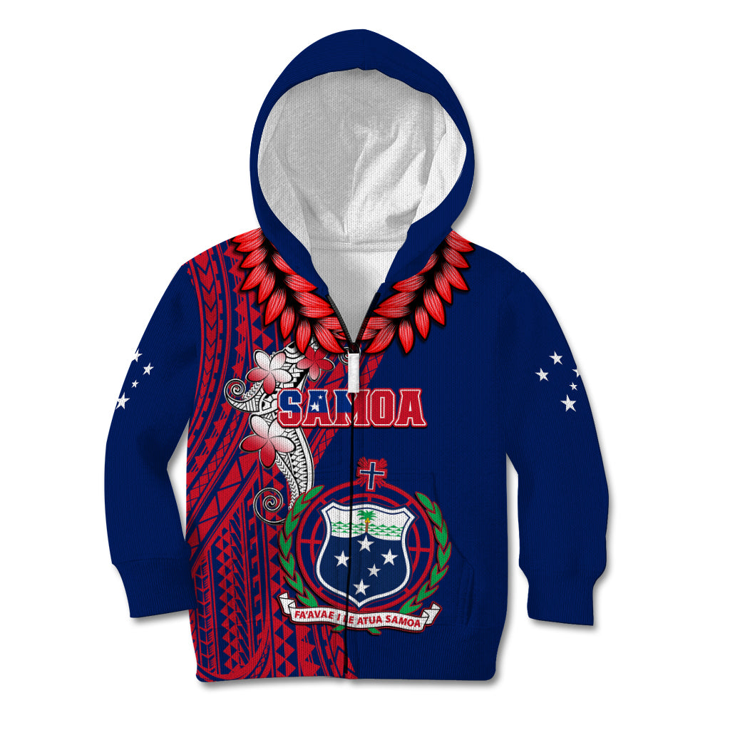 Personalised Samoa Kid Hoodie Ula Fala Mix Samoan Tribal Blue Version LT14 Zip Hoodie Blue - Polynesian Pride