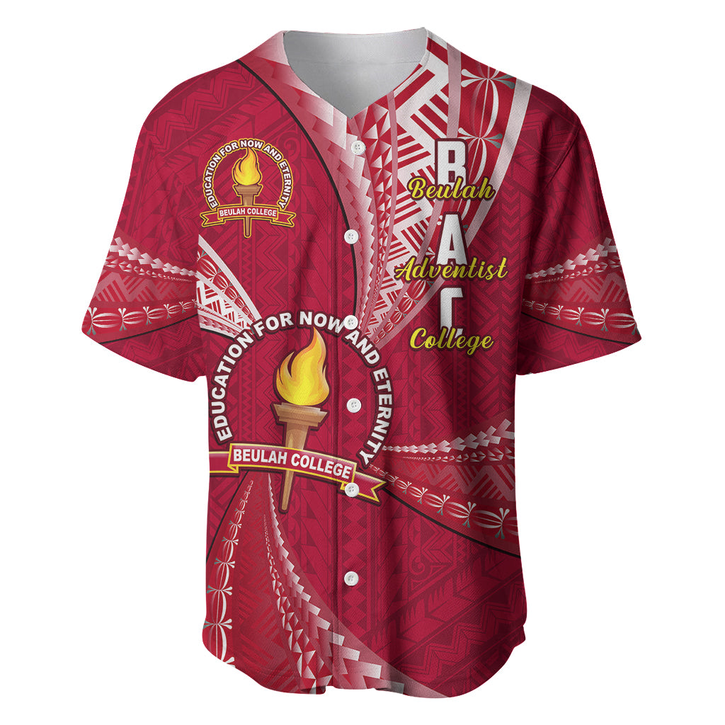 Personalised Tonga Beulah College Baseball Jersey Tongan Ngatu Pattern LT14 Maroon - Polynesian Pride